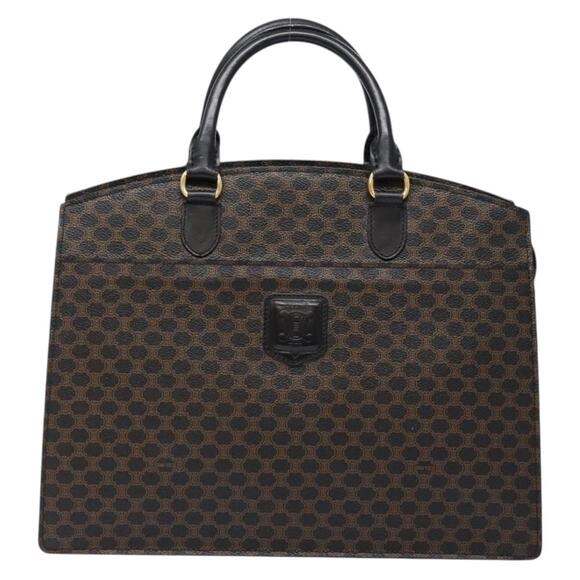 CELINE Macadam Canvas Hand Bag Pvc Leather Black Gold - Picture 2 of 13